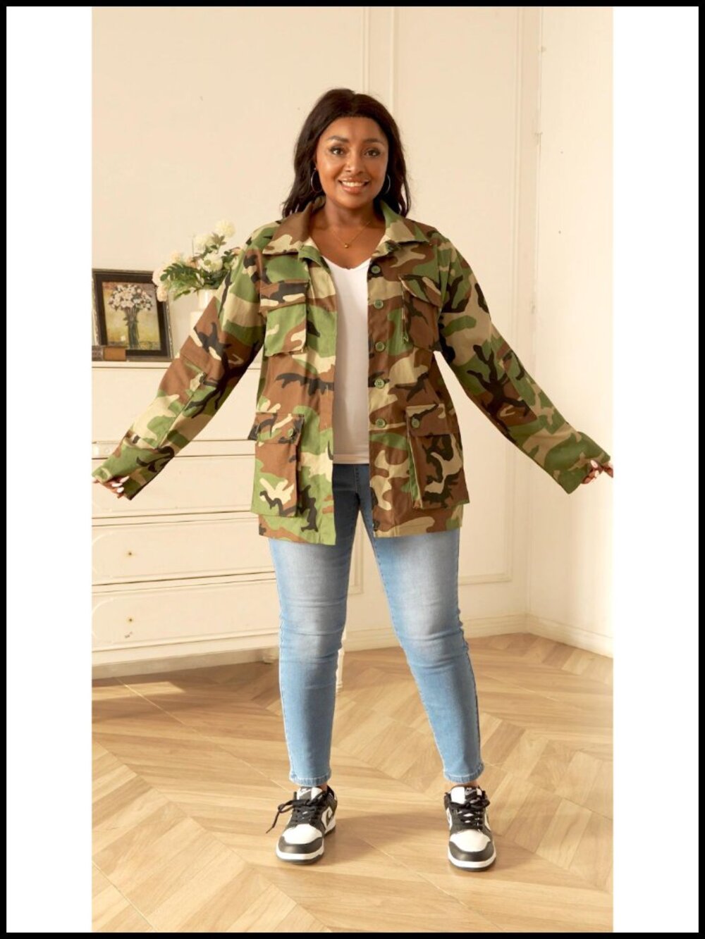 Lightweight Military Cargo Denim Jacket with Pockets - Picture 6 of 6